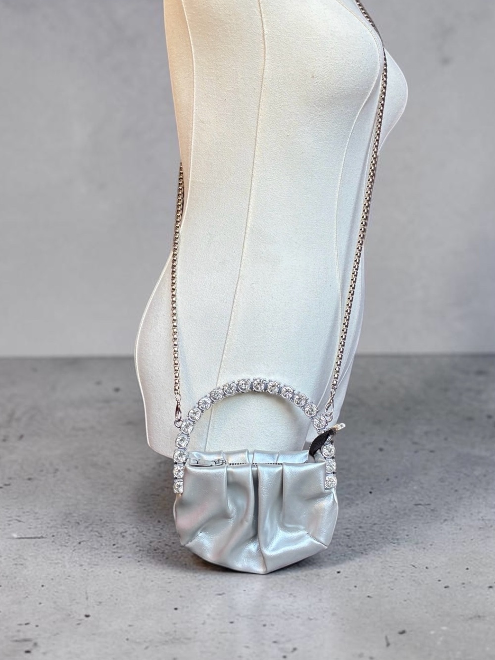 Women's Silver Crystal-Handle Mini Crossbody Bag